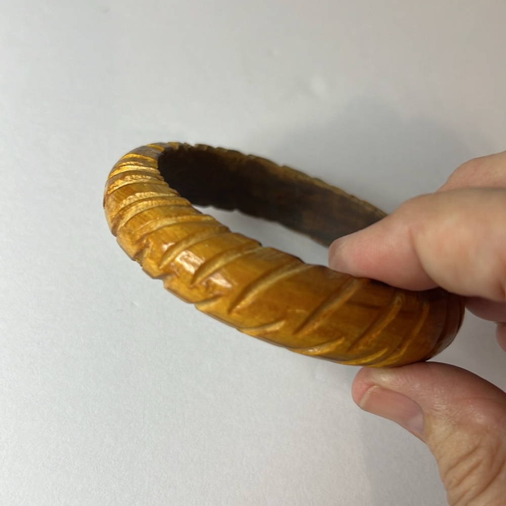 Carved Wood Statement Bangle Bracelet